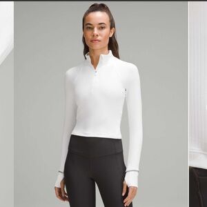 Lululemon Its Rulu Run Ribbed Cropped Half Zip in white! Great condition!